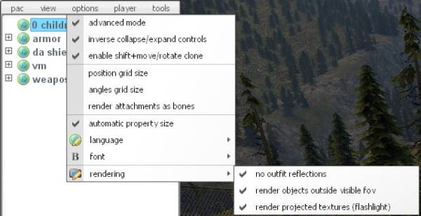 The options section of the toolbar